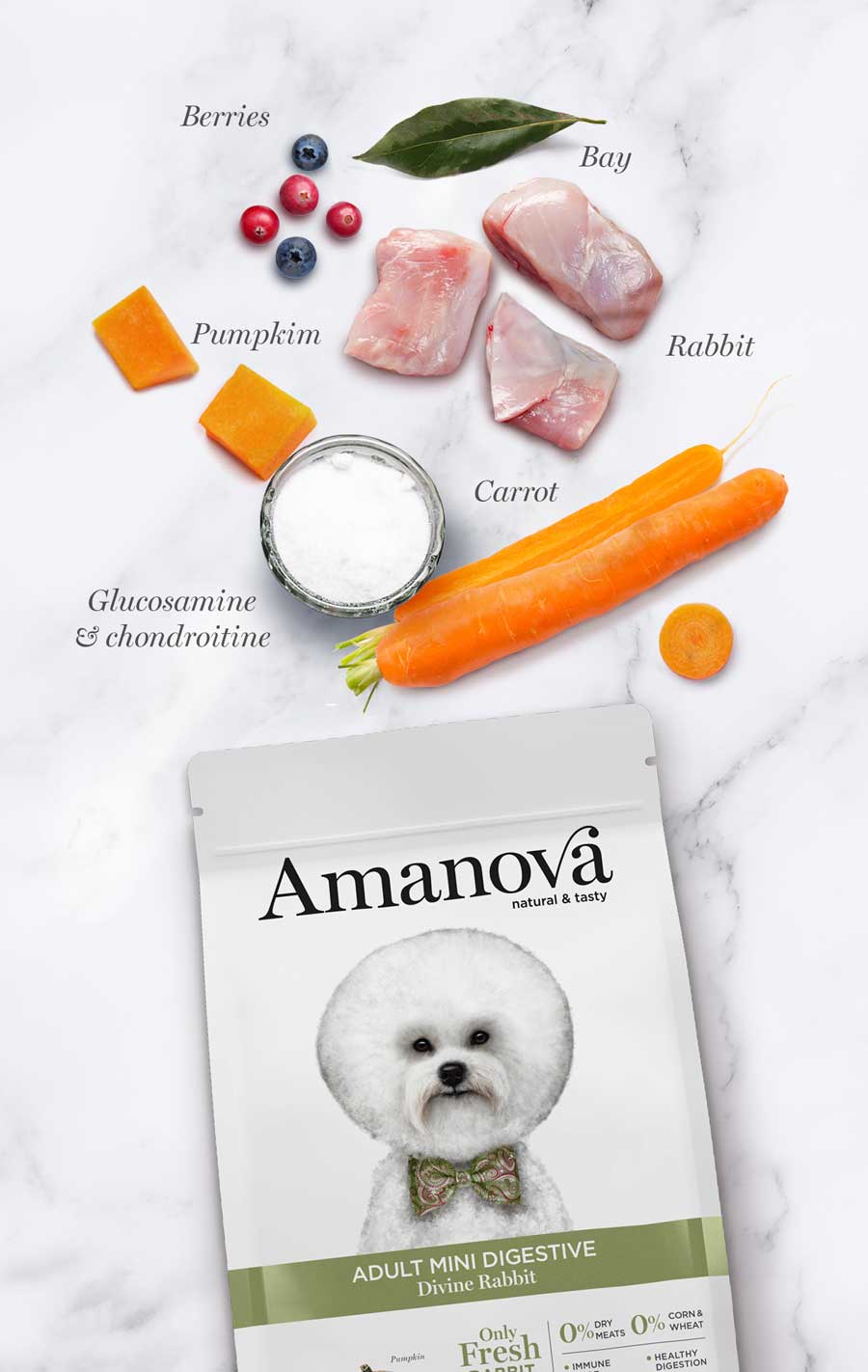 Amanova dog adult mini Digestive jänes & kõrvits 2 kg