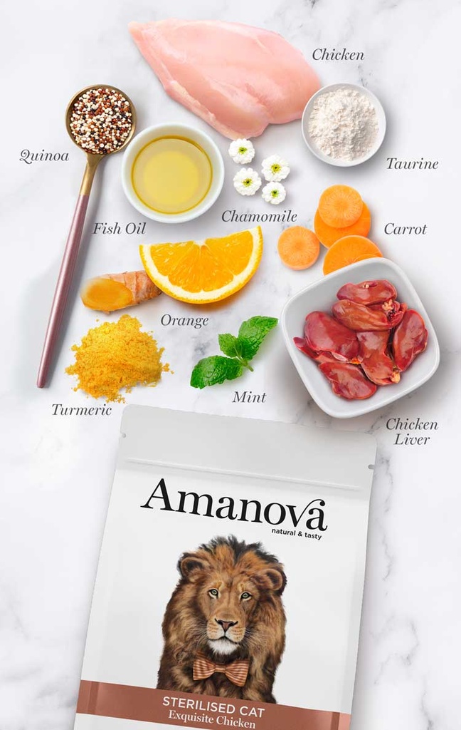 Amanova Sterilised kana & kvinoa steriloiduille kissoille low grain 1,5 kg