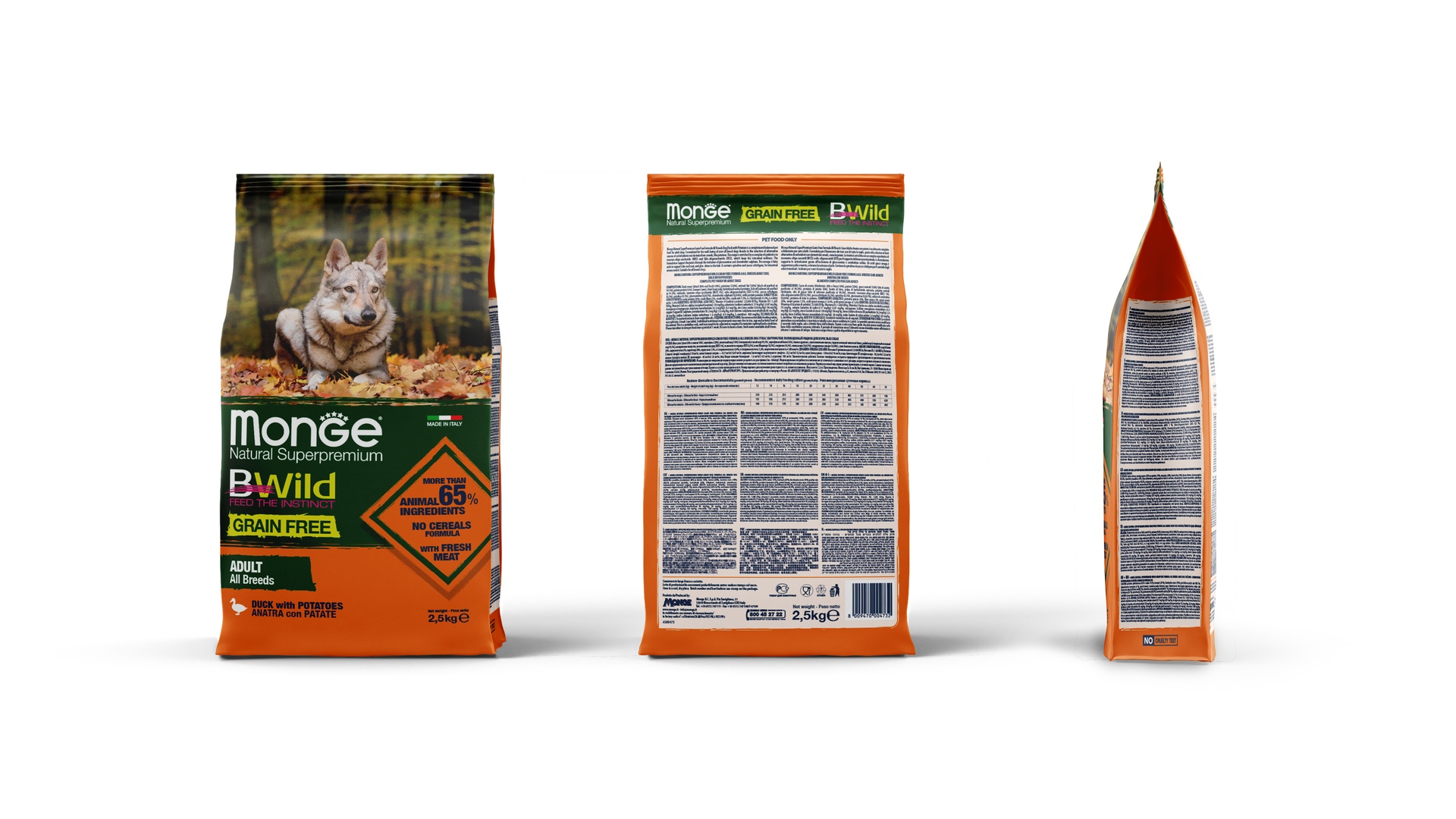 Monge dog adult BWild grain free ankka-peruna 2,5kg