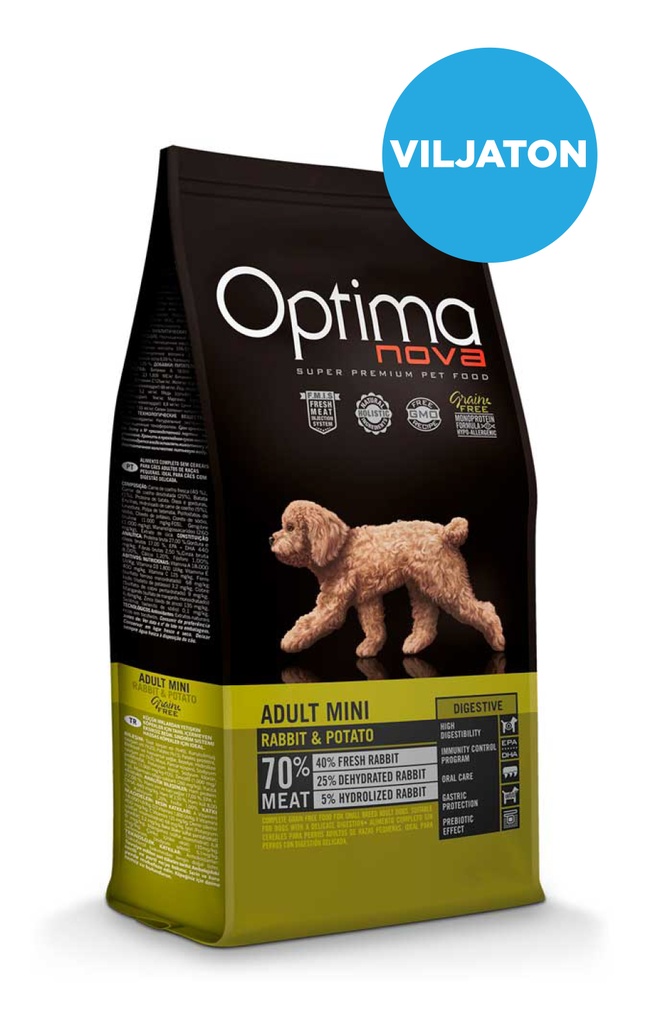 Optimanova dog digestive mini rabbit&potato grain free 8kg