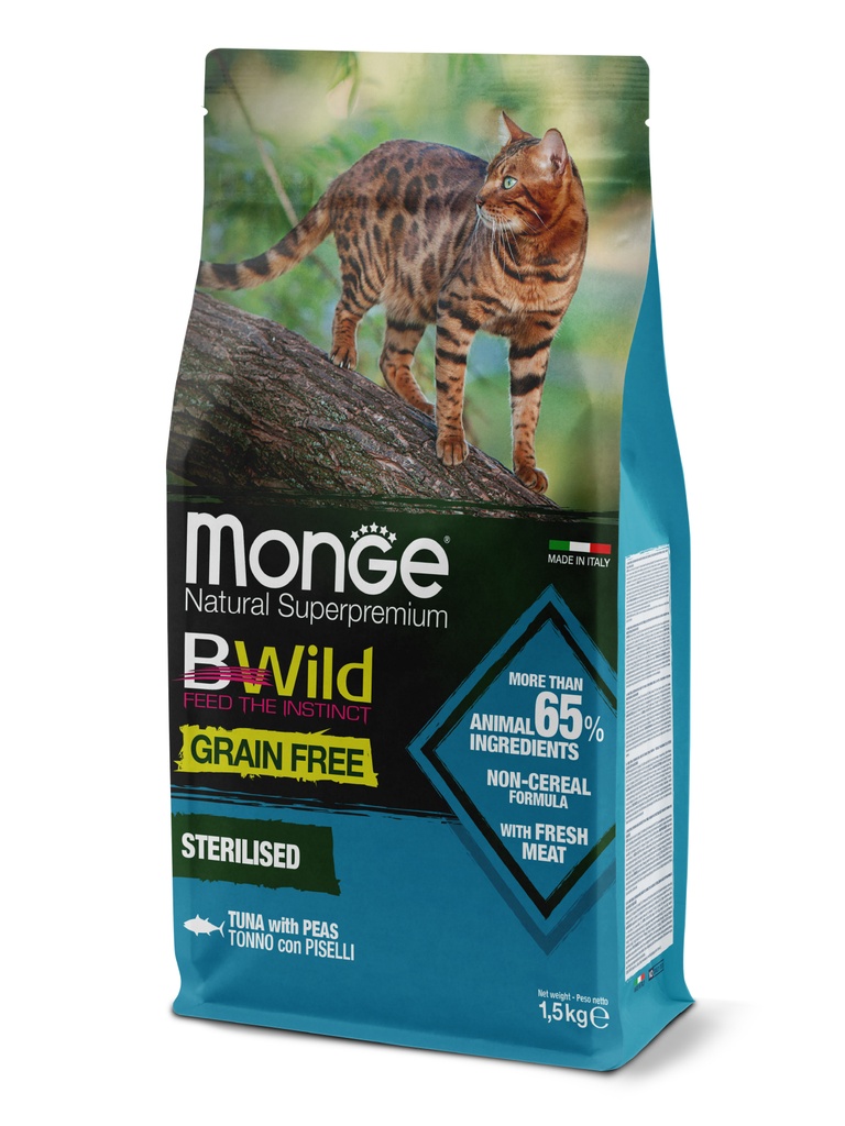 Monge Cat Adult Sterilised BWild Grain Free tonfisk-ärta 1,5 kg