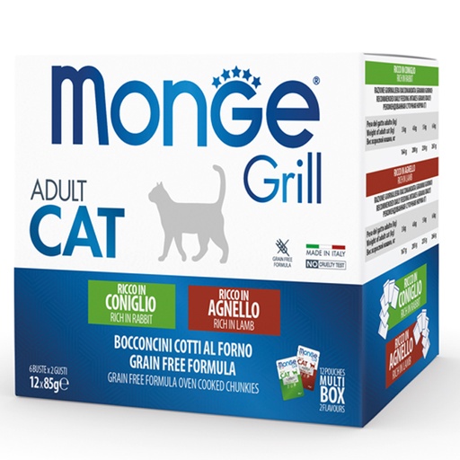 [281362] Monge cat adult Grill Mix multipack kanin, lamm 85g påse